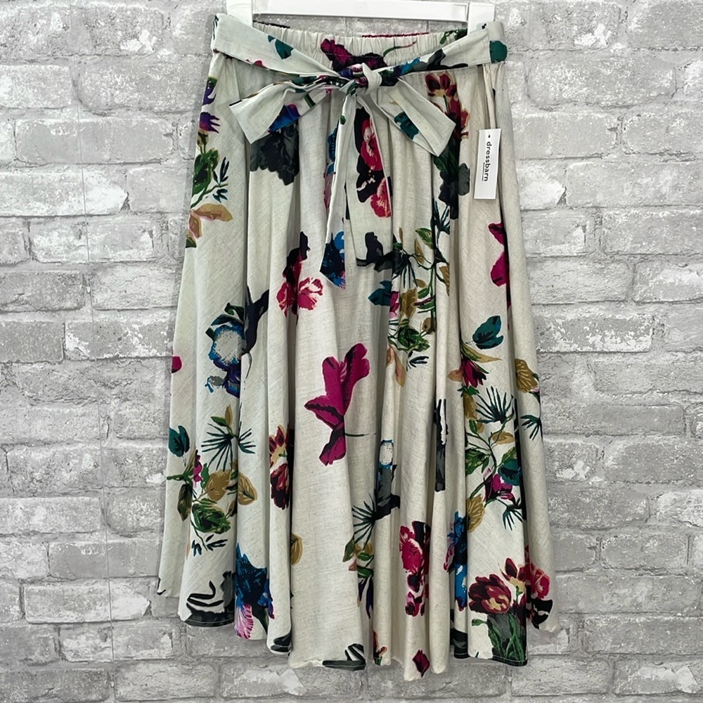 Roz & Ali Floral Print Linen MIDI Skirt - Picture 2 of 8